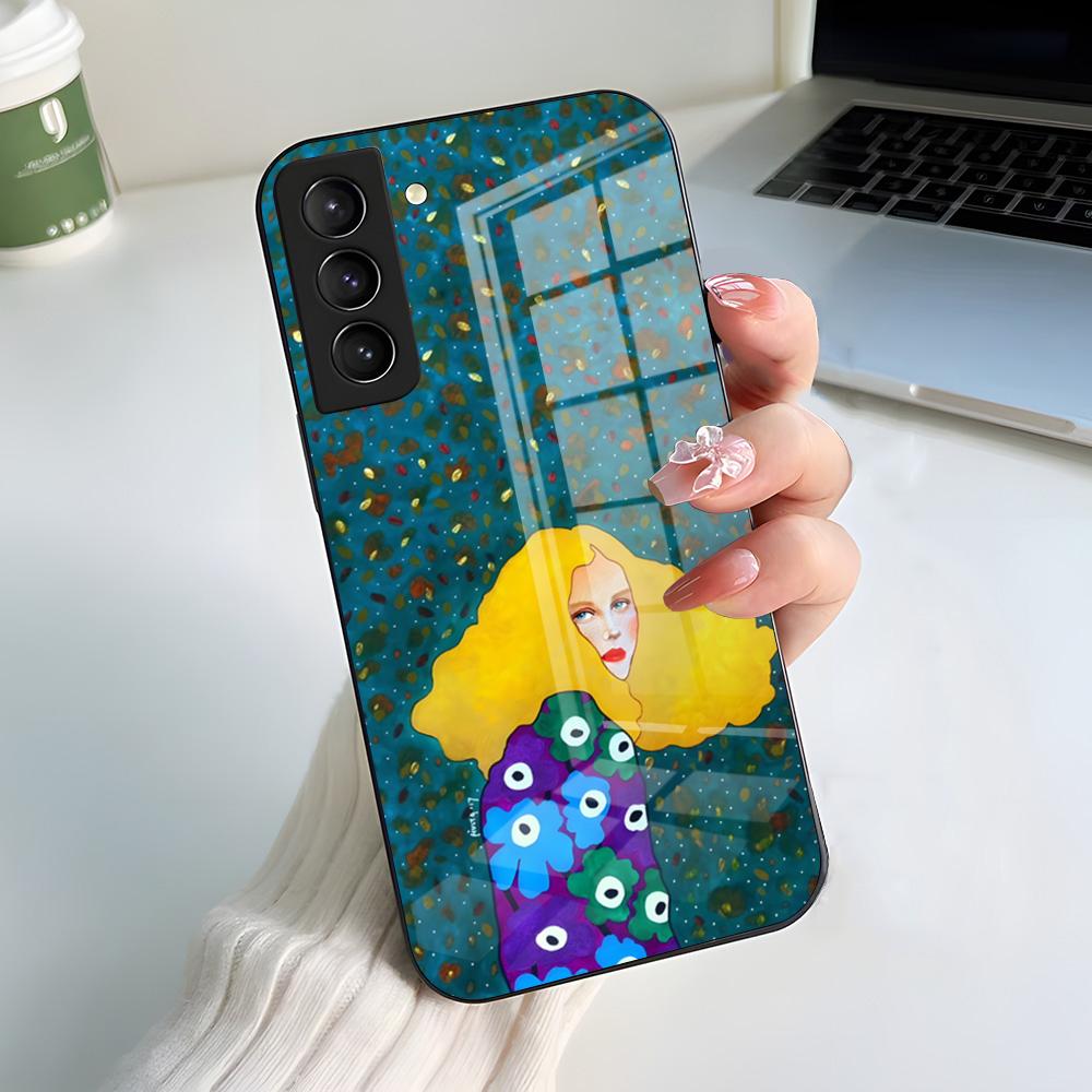 

Чехол для телефона H-Hulya O-Ozdemir Art для Samsung S26 S25 S24 FE S23 S22 S21 Plus S20 Ultra Note20Ultra Черная стеклянная крышка Galaxy S25 Edge