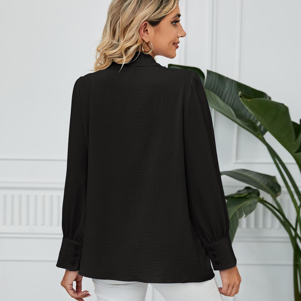 Women's Fashion Casual Spring Autumn Solid Color Print Long Sleeve POLO Neck Blouses & Shirts