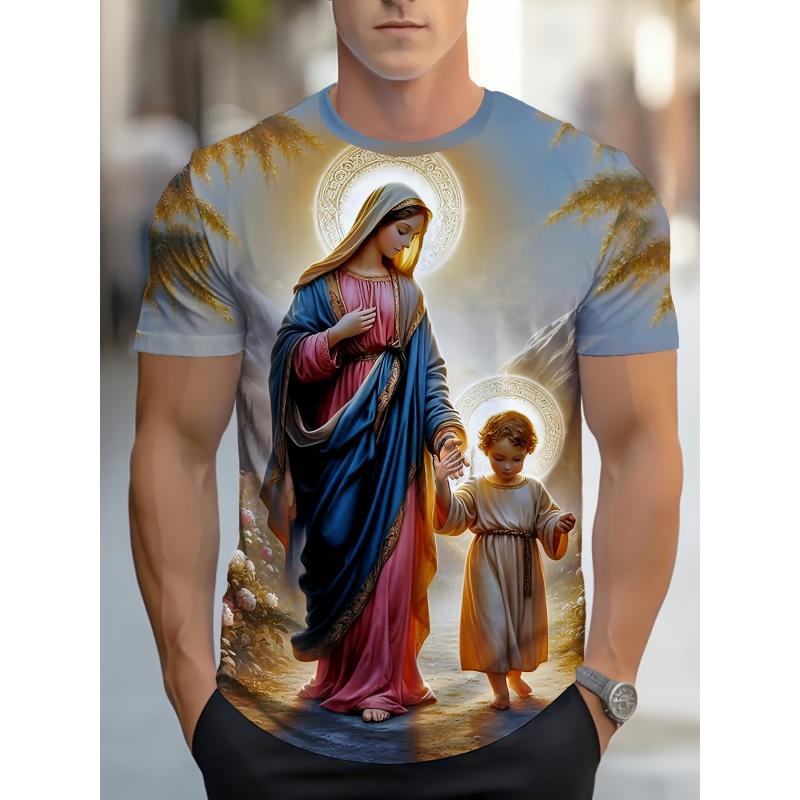 3D Printed Christ Jesus T Shirt For Men Virgin Mary Cross Graphic T-Shirts