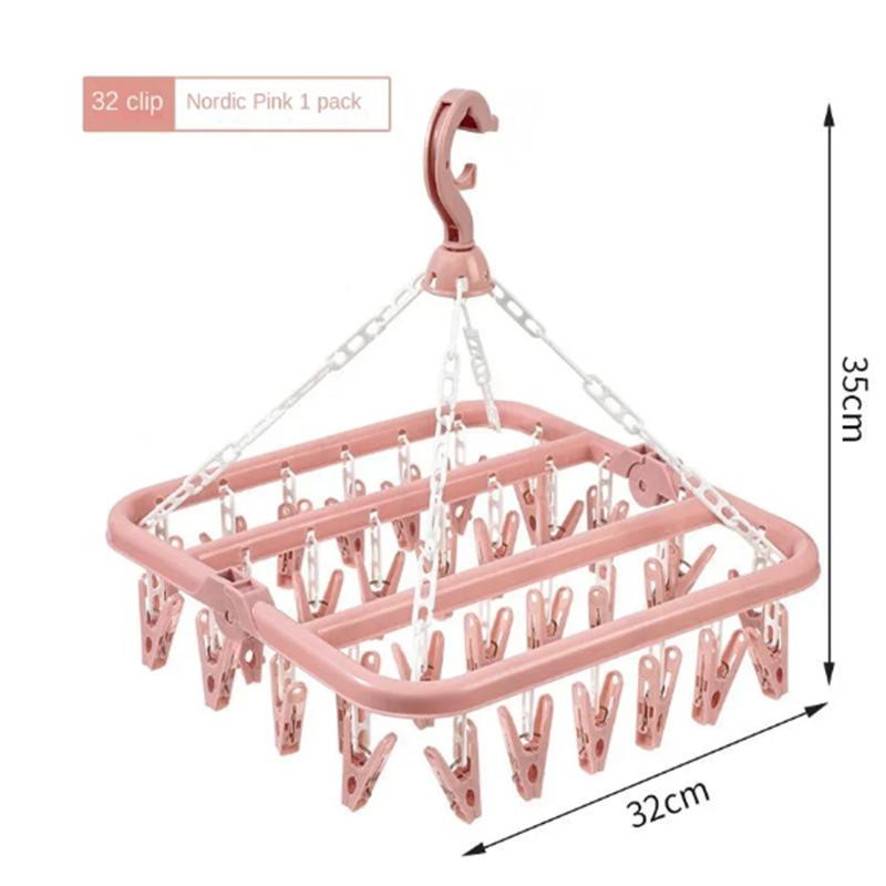 Foldable 32 Clip Hanging Hanger Multifunctional Windproof Plastic Socks' Clip Drying Rack Clothes Socks Drying Household Storage