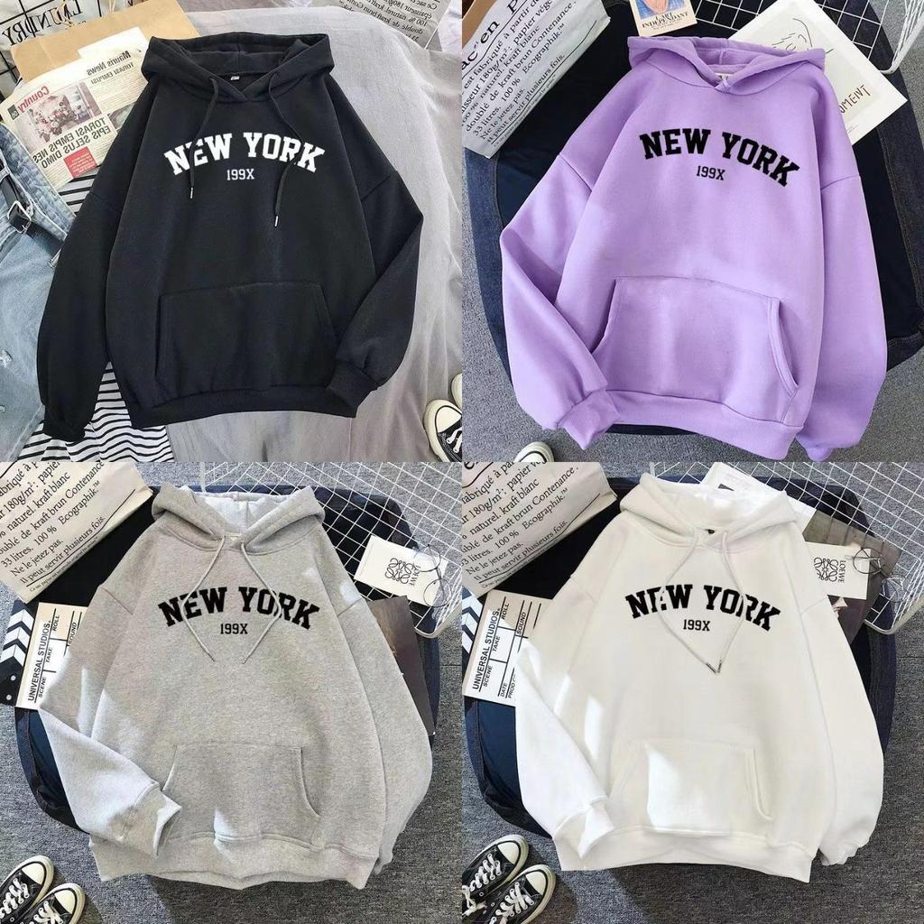 New York Letter Number Hoodie For Women With Polyester Fabric Casual Fall