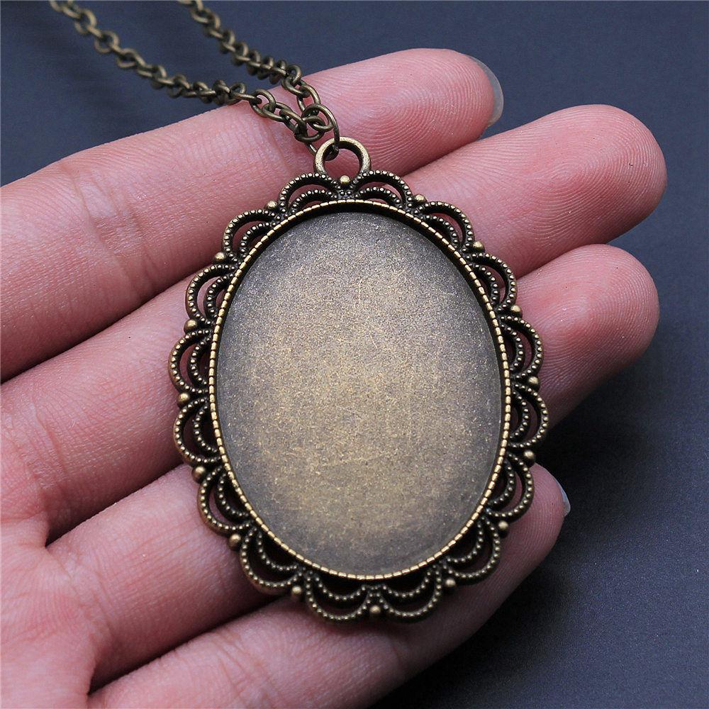 45cm Or 70cm Long Chain Necklace Oval Glass Cabochon Base Setting Tray Minimalist Jewelry Components QN054