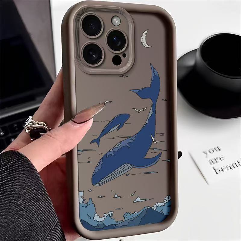 Sky Blue Whale is suitable for iphone16pro mobile phone case Apple 15 anti-drop 14 European and American 13promax new 12x