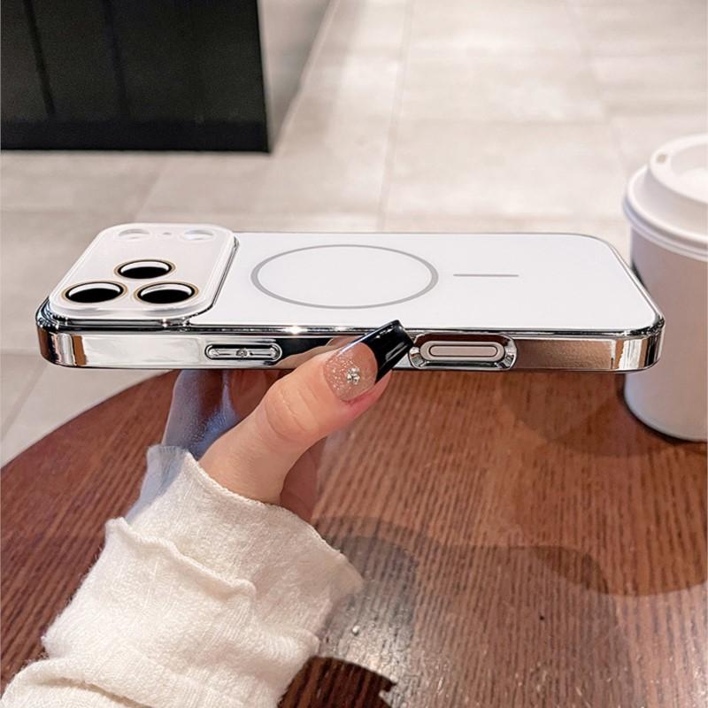 For Magsafe Case For iPhone 17 Air 16 15 14 13 12 11 Pro Max Plating Magnectic Wireless Charge Glass Len Protection Cover