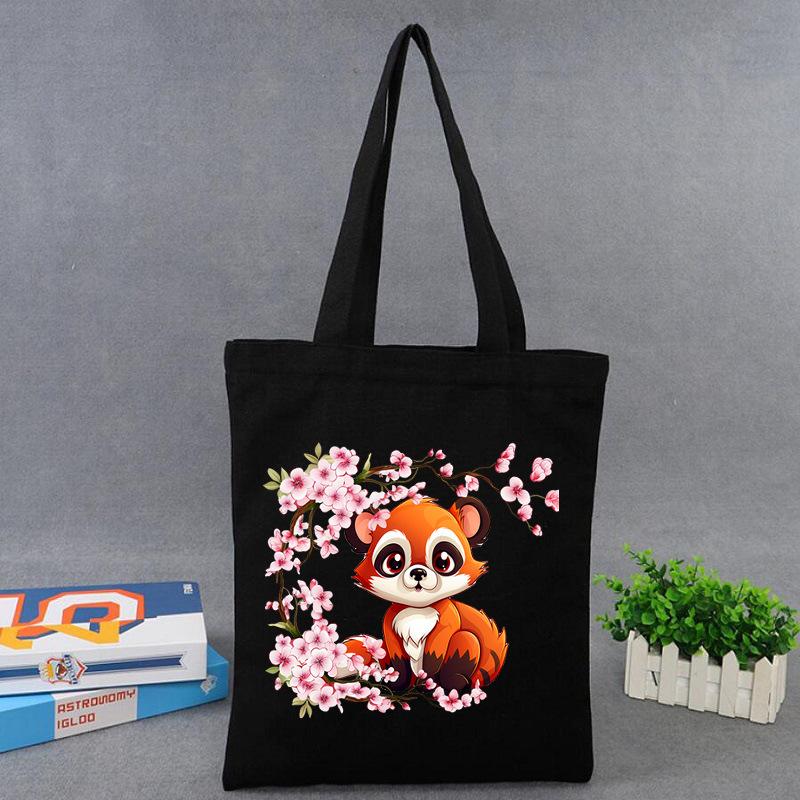 Cherry Blossoms Animal Koala Printed Shoulder Bag Student Large Capacity Canvas Eco-Friendly Bag