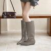 2025 Winter neue spitze Keilabsatz innere Temperament französische Mode sexy schöne Damenstiefel breiter Zehenbereich hohe Stiefel
