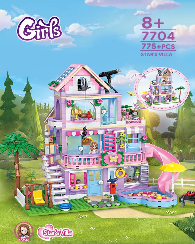 New Girls' Pink Princess Castle Treehouse Building Blocks Model