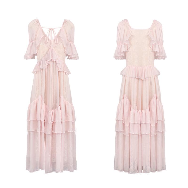 Pink One-Piece Ruffled & Laced Fairy Vacation Dress