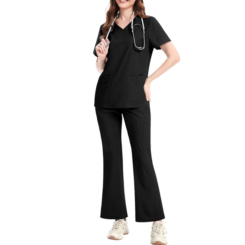 Ladies' Comfortable And Casual Solid Color Short Sleeved Pants Protective Suit Set