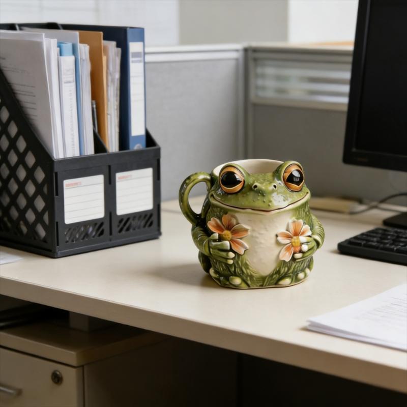 Tazza da Caffè Unica a Forma di Rana 11oz Grande Capacità Costruzione in Resina Base Antiscivolo Perfetta per Bere in Sicurezza e con Umorismo