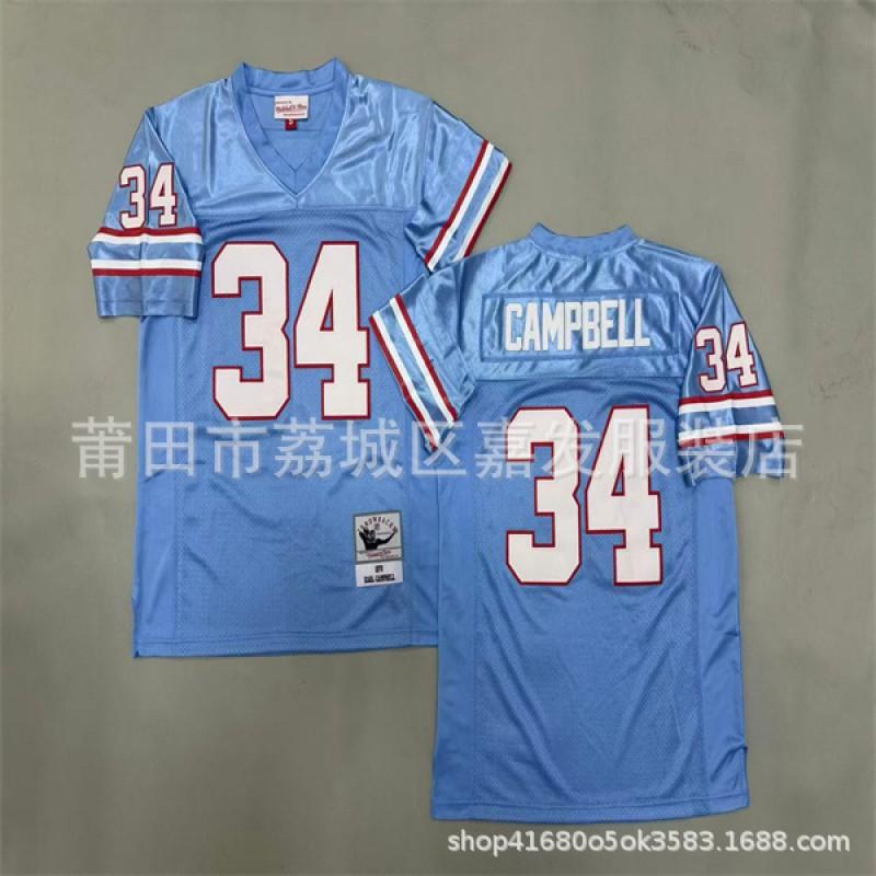 Houston Oilers Retro NFL Camiseta de Fútbol para Hombre Algodón Deportiva Vintage 34 9 27 1 74 Azul Blanco