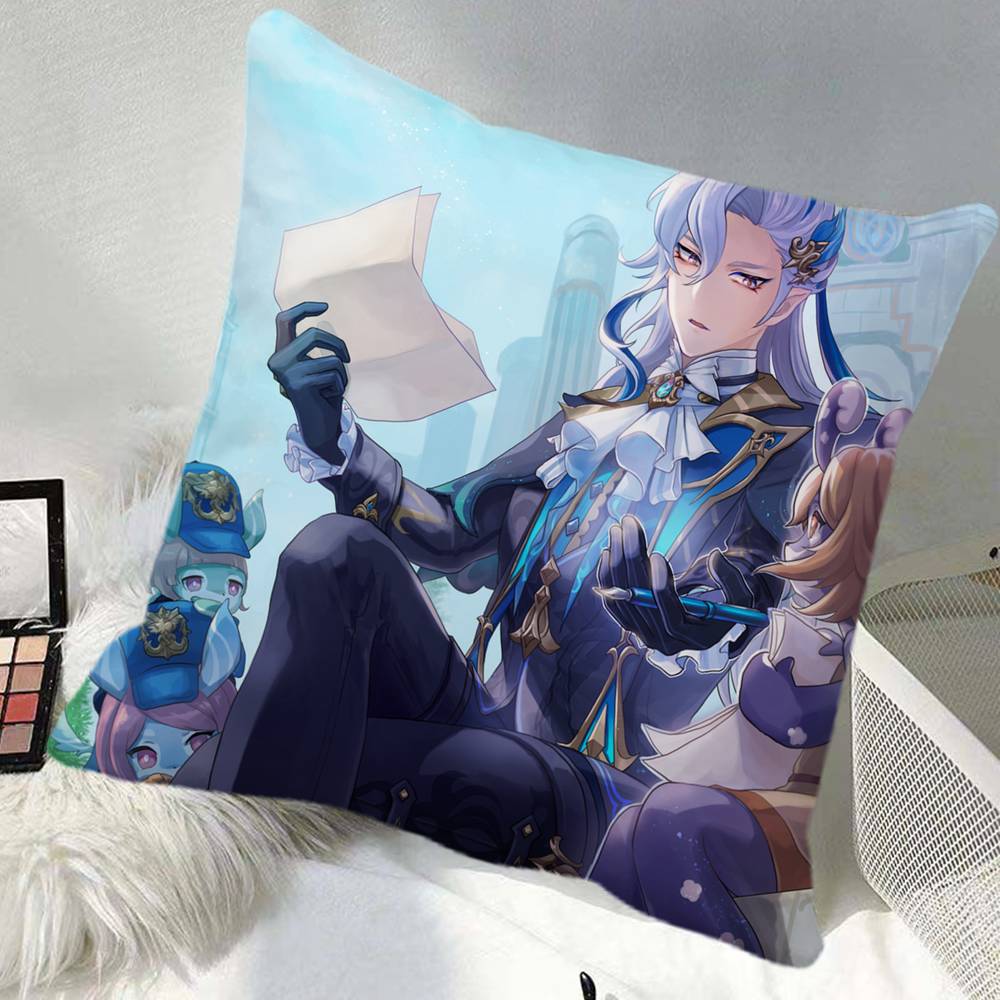 Game Genshin Impact Neuvillette Pillow Case Square Pillow Bedroom Sofa Leisure Comfort Cushion Car Home Decoration
