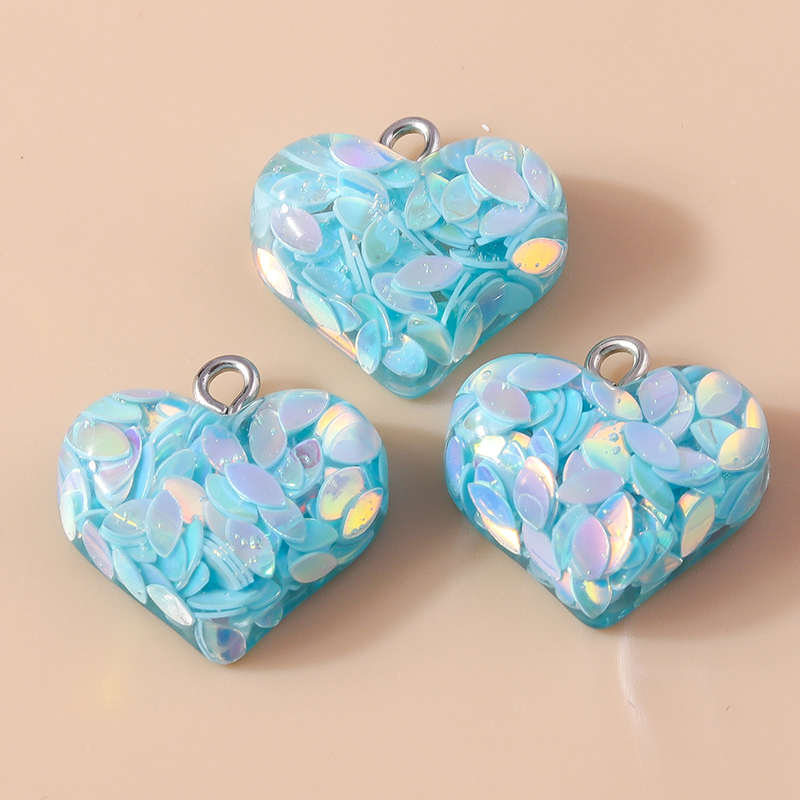 10pcs 18*19mm Resin Sequin Love Heart Charms Pendants for Jewelry Making DIY Necklace Earrings Bracelet Accessories Supplies