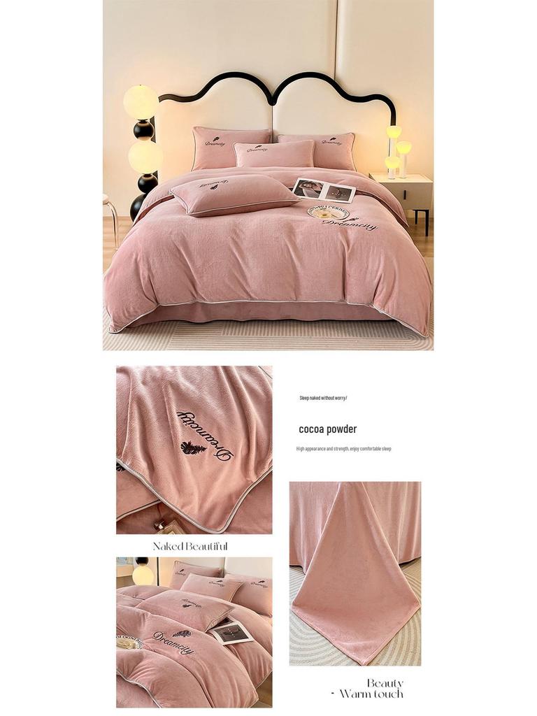 Class A Winter Double-Sided Velvet Coral Fleece Quilt Cover and Bed Sheet Set (4-Piece)