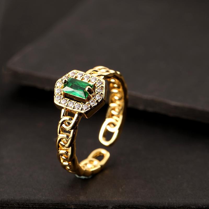 Vintage grandmother green gemstone ring zircon eye snake metal ring niche design temperament open ring