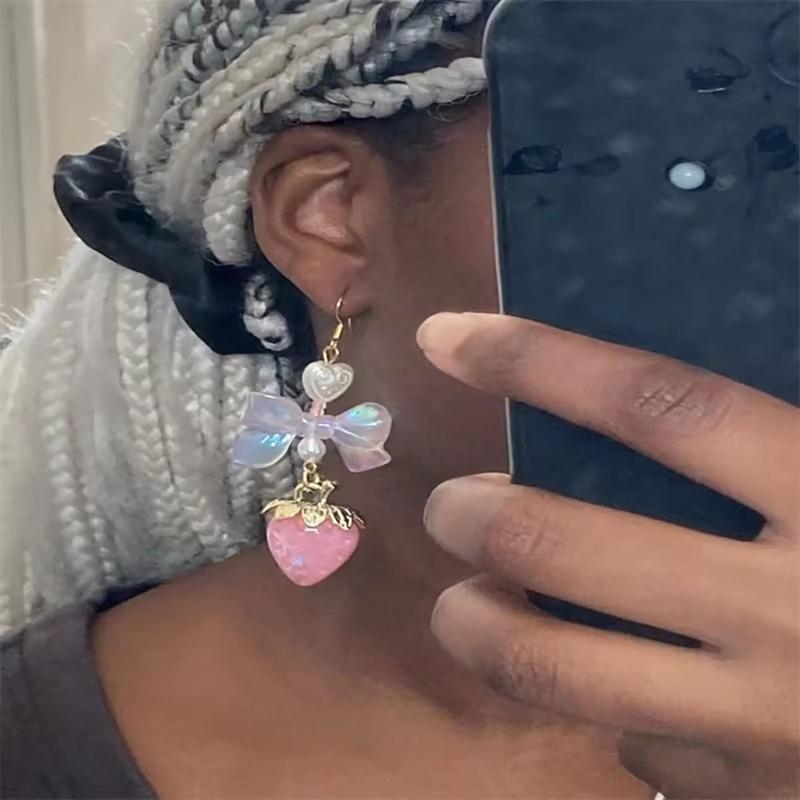 Playful Butterfly Bowknot Dangle Earrings Sturdy Alloy Strawberry Designs Accessory for Trendy Girls and Students