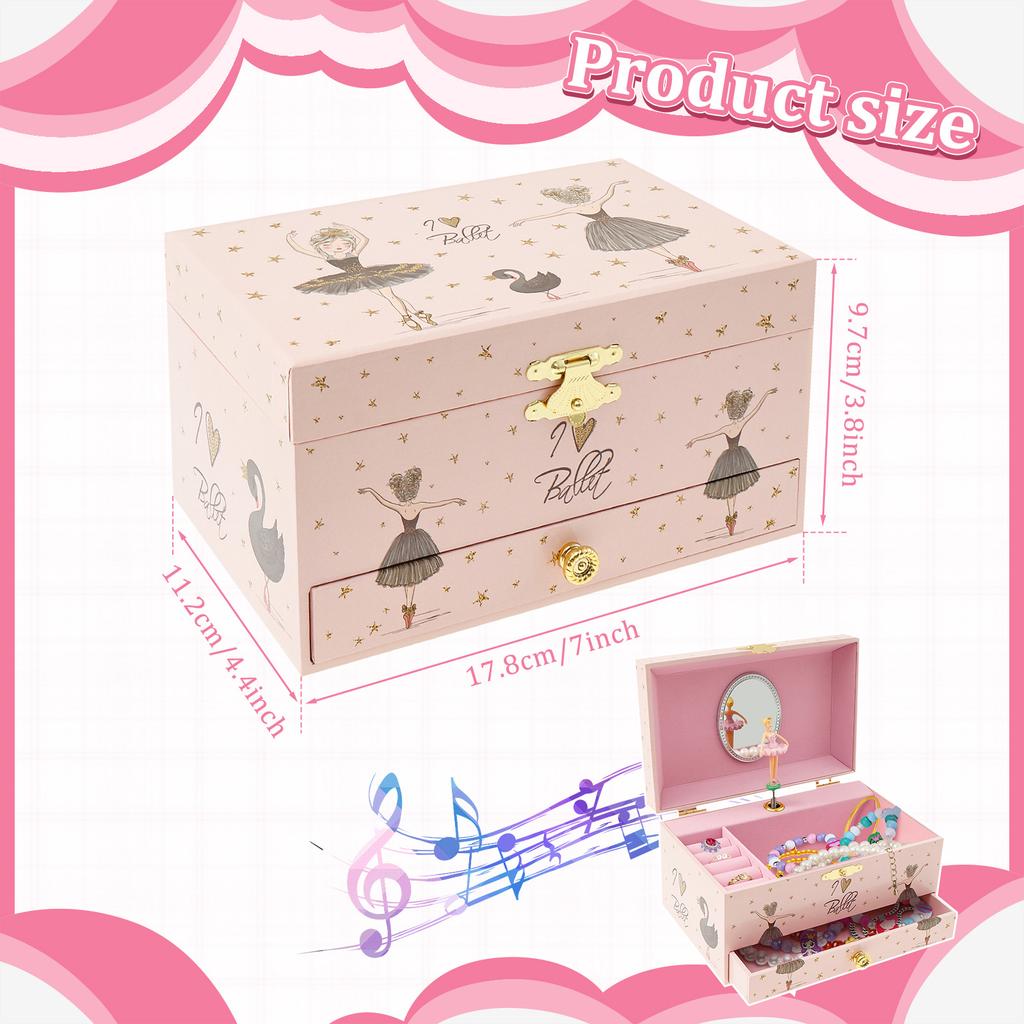 Princess Musical Jewelry Storage Box Decorative Jewelry Organizer Box with Drawer Bracelet Ring Holder Case for Girls Kids Gifts