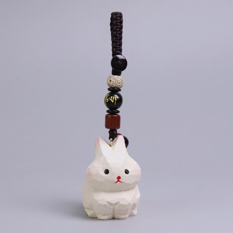 Hand Carved Wooden Rabbit Keychain Lightweight Portable Design Car Keyring Cartoon Animal Bag Hanging Accessory