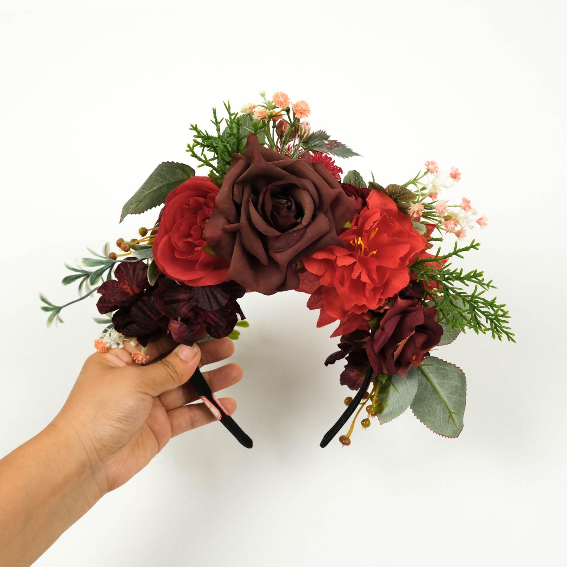 Exquisite Red Peony Rose Hairband: Double-Sided Hairpin for Wedding Headdress