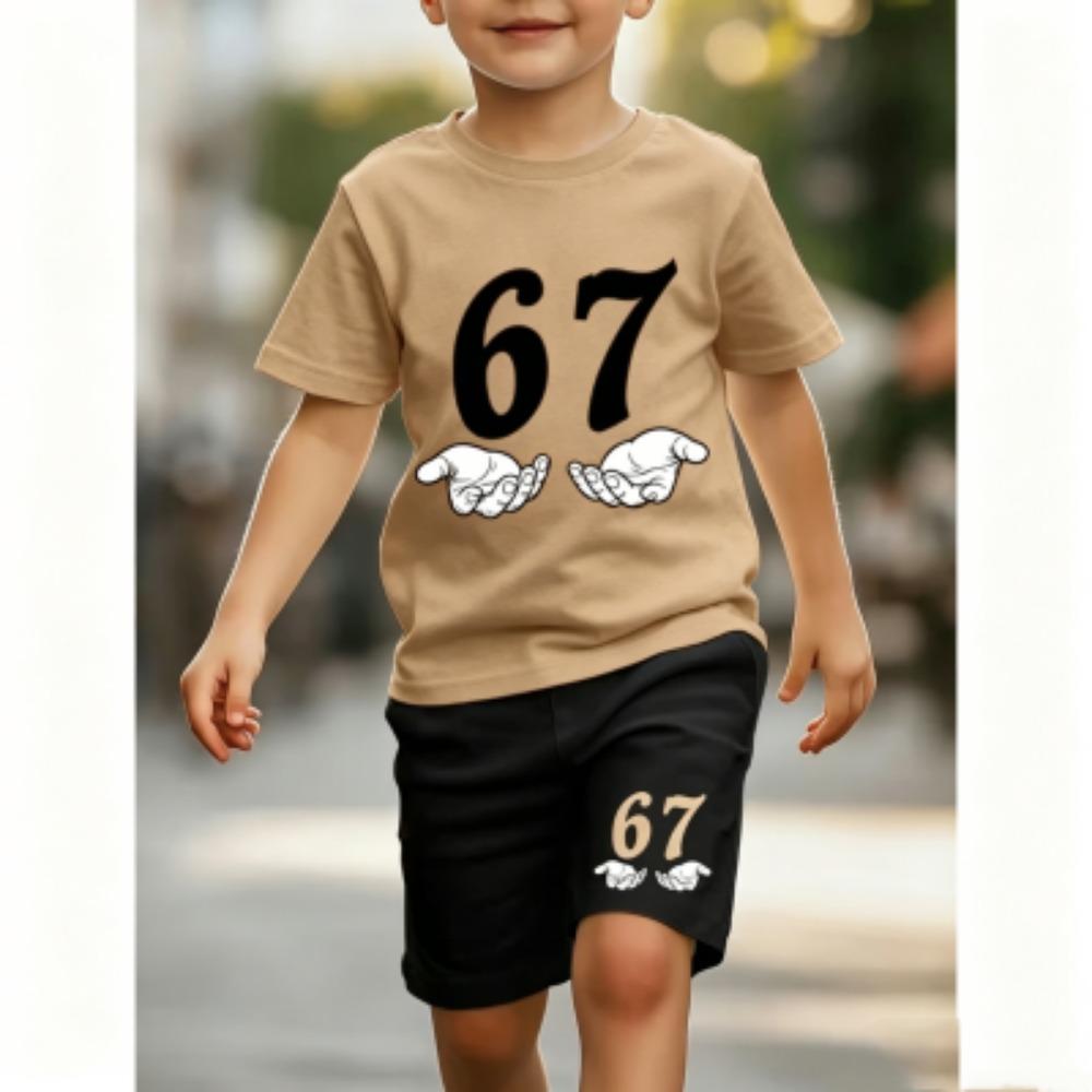 

Fashion Funny 67 Palm Printed 15 Colors Men s T-shirt and Shorts 2 Piece Set Summer Home Outdoor Casual Outfit for Men s and Women s Sports Set XXS