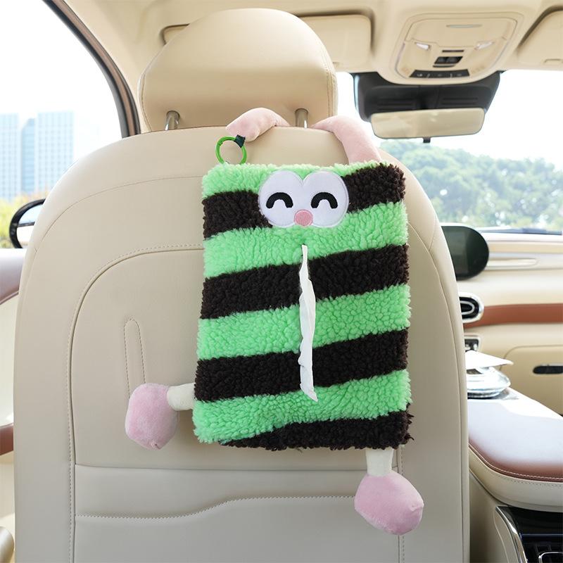 Creative cartoon car tissue box plush monster car seat back hanging paper box Internet celebrity inside tissue box