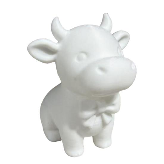 Yousheng 3D Printed Cow Figurine with Bow Tie, Cute Calf Statue, Minimalist Animal Model, Smiling Cow Ornament for Home Office Decor Gift