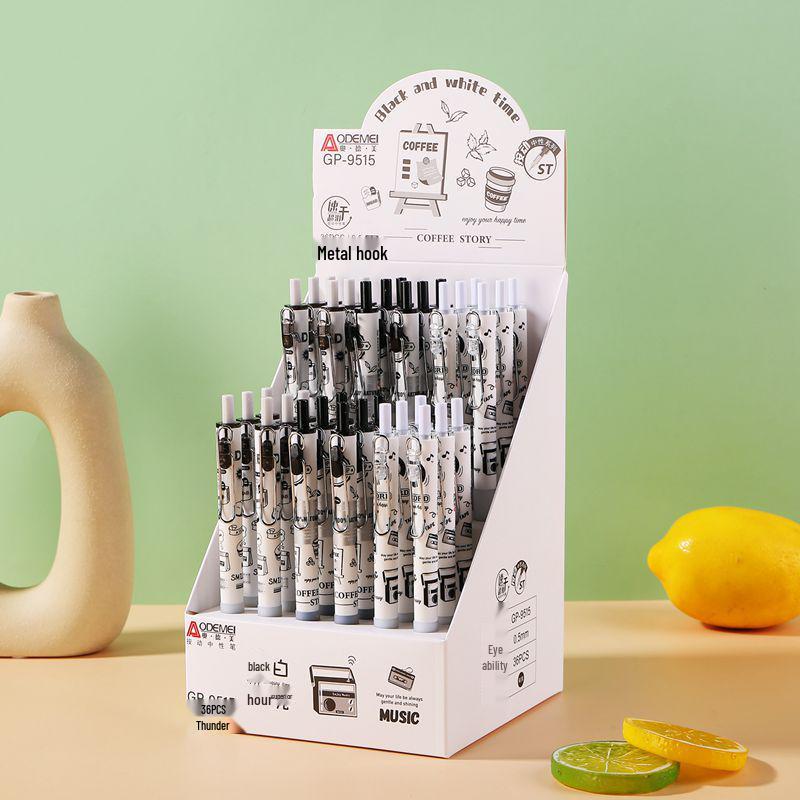 

36-Piece Metal Hook Click Action 0.5mm Black Pens for Students & Office Black [1 Box of 36]