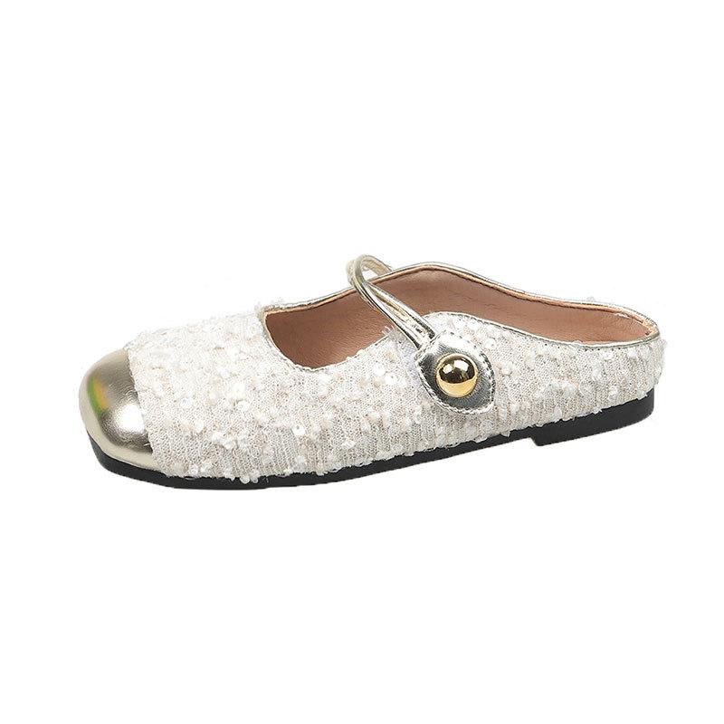 Flat Heel Bag Head Mary Jane Cool Slippers Women's 2025 New Sequined Buling Temperament Sandals with Skirt Half Slippers