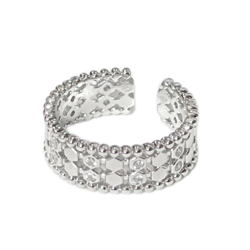 Stylish And Simple Round Bead Edge Hollow Diamond Ring Open Stacked Ring Honeycomb Cold Wind Personalized Jewelry