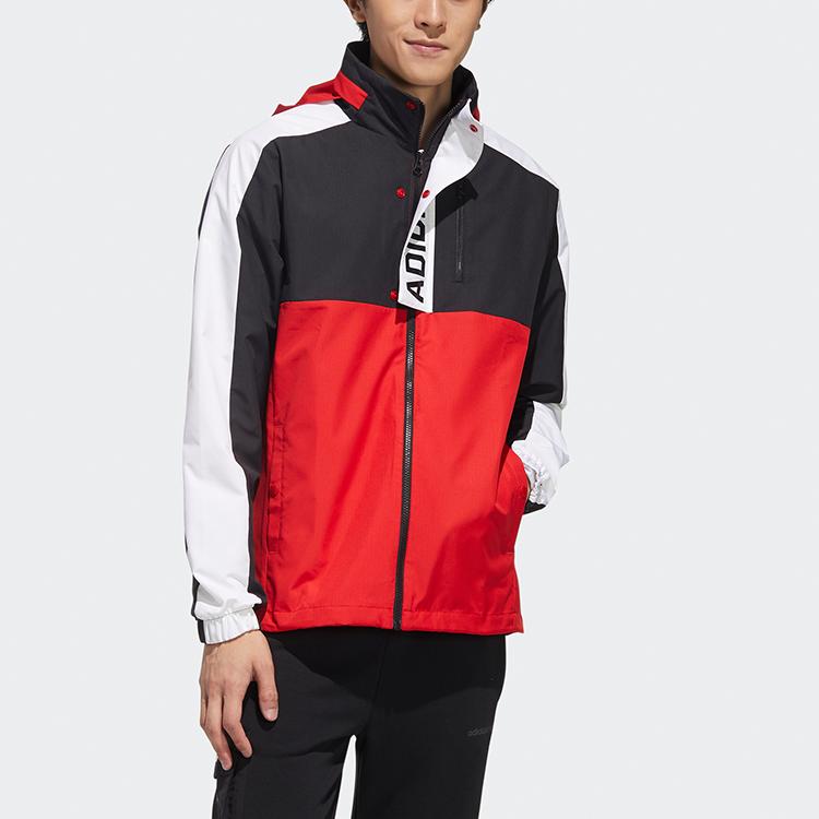 Adidas Neo Color Block Zip-Up Hooded Sports Jacket Men Outerwear Light-Crimson GQ3281