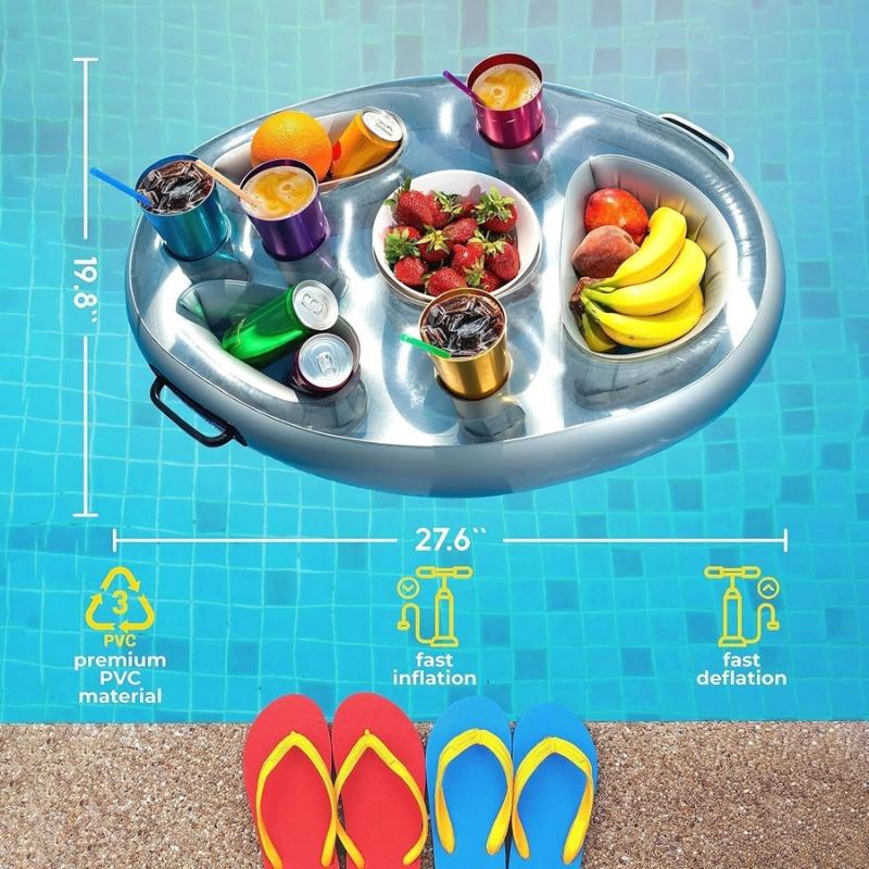 Floating Pool Drink Cooler Inflatable Beverage Holder with Cup Trays for Summer Parties Beach Events Water Fun Activities