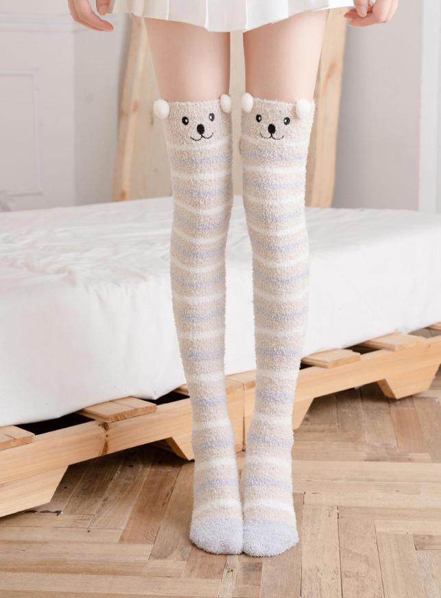 2020 Autumn/Winter Women's Coral Over-the-Knee Socks with Thickened Length and Cartoon Animal Patterns