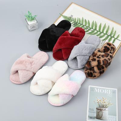 Women'S Plush Slippers Women'S Crossover Fur Slippers Casual Warm Cotton Drag