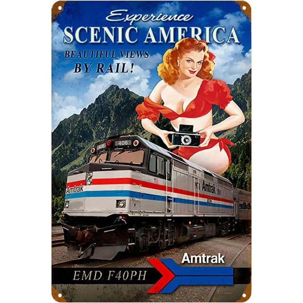 Metal Poster Classic Train Railway Landscape Wall Art Garage Home Decor