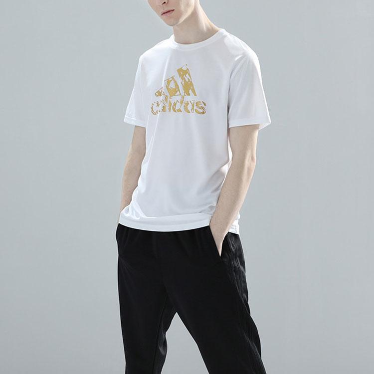 Adidas American Retro Letter Logo Print Quick-Dry Breathable Crew Neck Short Sleeve T-Shirt Unisex T-Shirt White Platinum ADITSG2P-WG