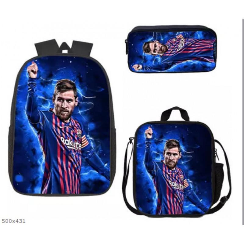 Kids Soccer Fan Backpack Set With Cristiano Ronaldo Neymar Print Oxford Fabric School Bag Boys Girls