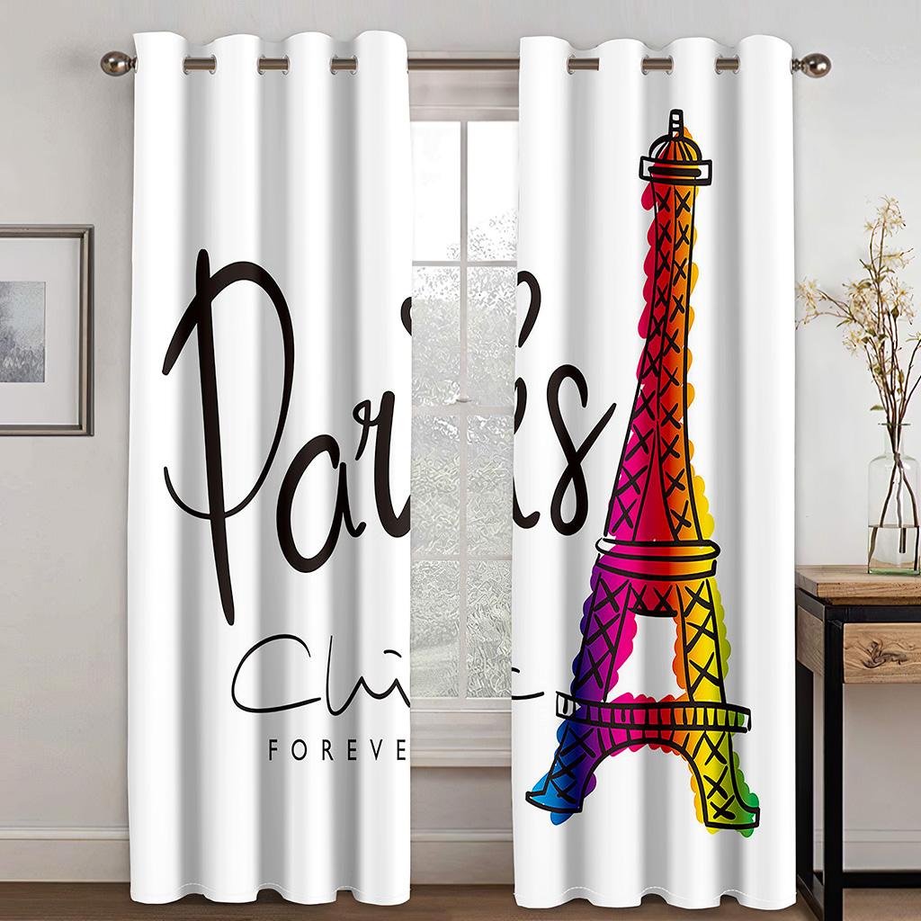 Cartoon Romantic Pink Paris Effiel Tower GirlWindow Curtains Drapes for Kids Bedroom Living Room Kitchen Door Home Decor 2Pieces