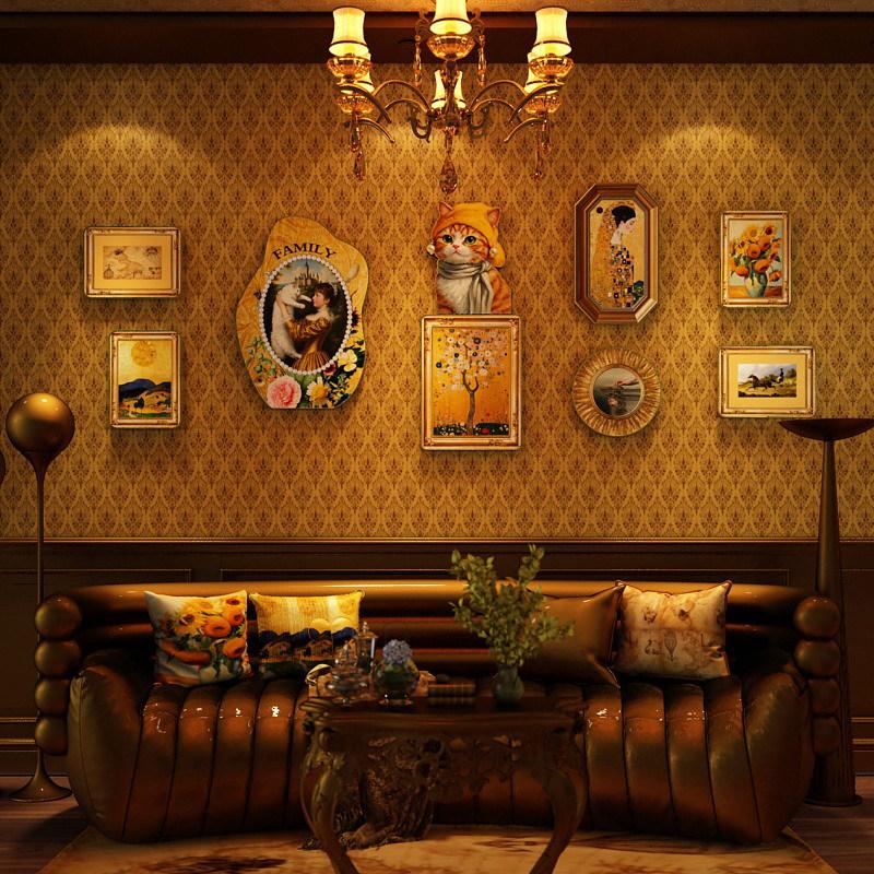 Artistic Retro-Style Cat Cartoon LED055 Decorative Painting for Living Room No light