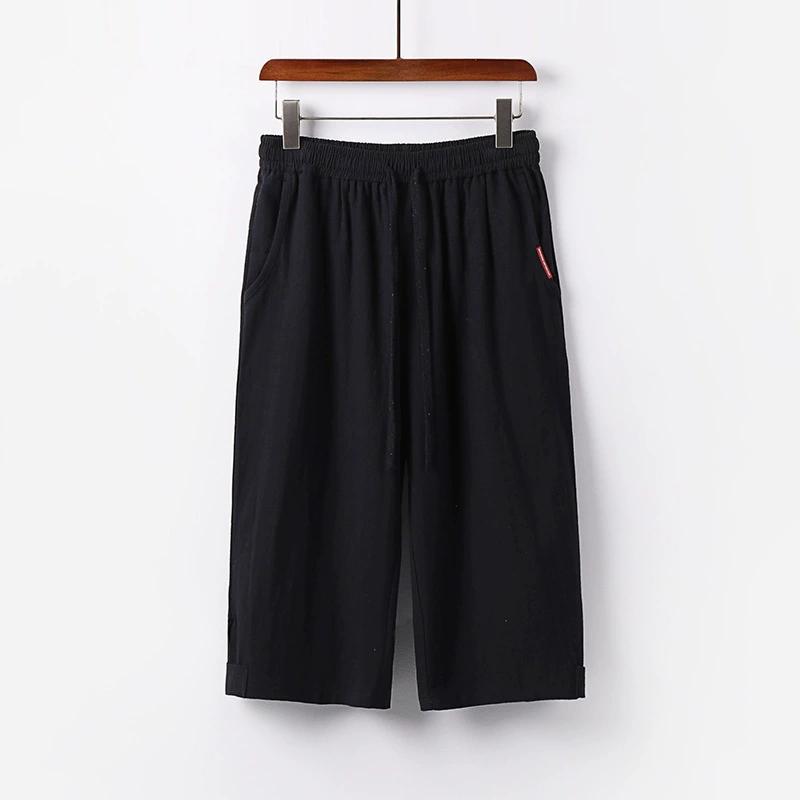 

Men s Summer Thin Section Loose Casual Seven-minute Pants Solid Color Large Size Medium Waist Multi-pocket Straight Pants 9XL чорний