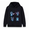 Kids Boys Girls Hoodie Cartoon Blue Alien Print Long Sleeve Pullover Sweatshirt Cute Casual Top For Children 4 Pcs Different Emoticon Pattern