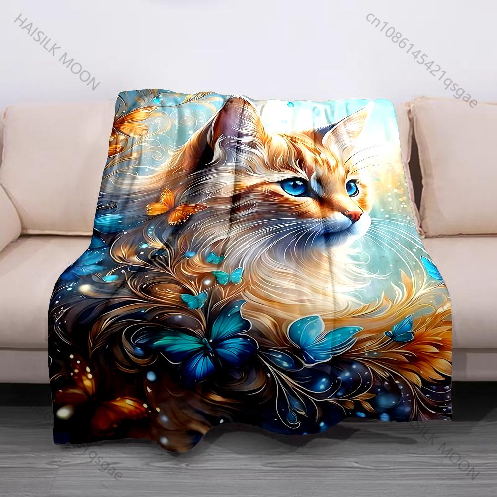 

1PC White cat gazes at stars Print Blanket Flannel Material Soft Warm for All Seasons Home Outdoor Camping Picnics RV 75x90cm