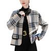 Mode Karierter Kurzmantel Damen Winter Neu Hochwertiges Kleines Langarm-Oberteil