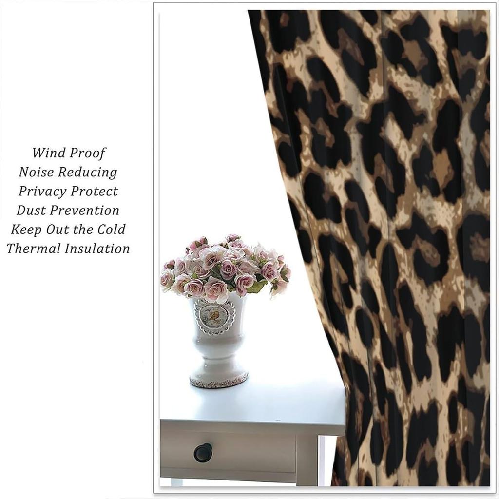 Brown Leopard Print Curtains Cheetah Safari Animal Tiger Skin Pattern Art Printed Living Room Curtain With Rod Pocket Darkening Polyester Perfect For