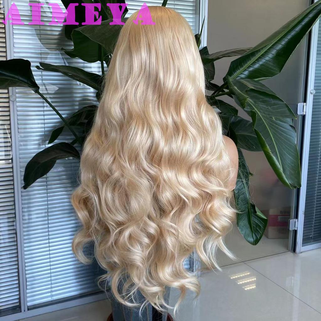 AIMEYA Blonde Wig Long Body Wave Lace Front Wig  Synthetic Lace Wig for Women Girl Heat Resistant Hair Cosplay Daily Use