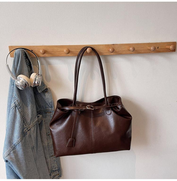 PU Solid Color Large Capacity Shoulder Bags Hasp Sewing Women's Bags 2026  Temperament Versatile Women's Handbags