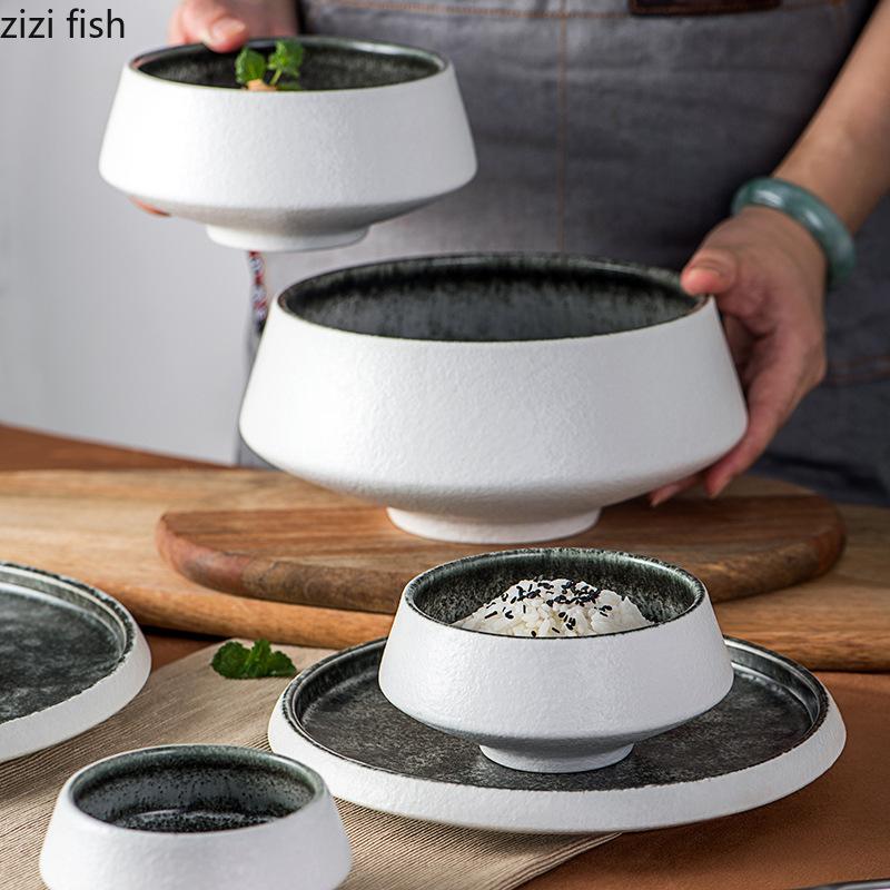 Kreatywna Miska Ceramiczna na Wysokiej Stopce Gruba Miska do Zupy Miska Deserowa Miski Sałatkowe Miski na Makaron Miseczki do Przekąsek Specjalna Zastawa Stołowa do Domu