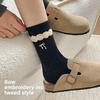 Female Autumn and Winter New Style Bow Lace Boneless Drum Pile Cotton Socks