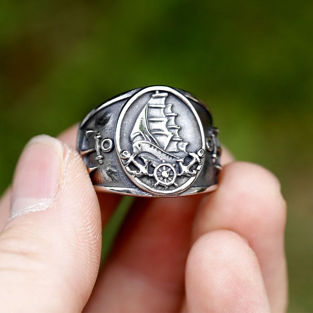 316L Stainless Steel Viking Biker Anchor Ring For Men Fashion Jewelry Halloween Gift