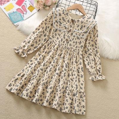 Fashionable Floral Dress for Girls,  Beige Princess Dress for Spring and Autumn Children