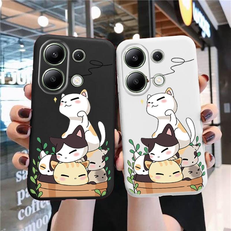 Capa de silicone macia com padrão de gato para Xiaomi Redmi Note 13 Pro 13C Samsung A55 S24 M34 iPhone 15 Huawei Honor Realme Capa protetora de câmera à prova de choque
